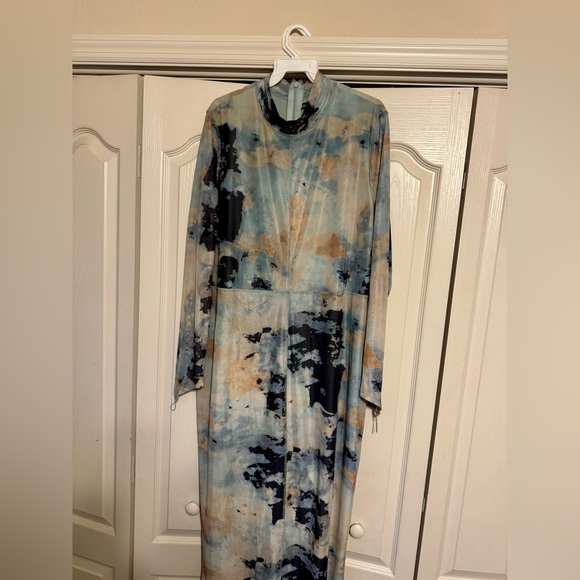 Fashion Nova Blue Bodycon Midi Dress Mock Neck - Picture 7 of 7